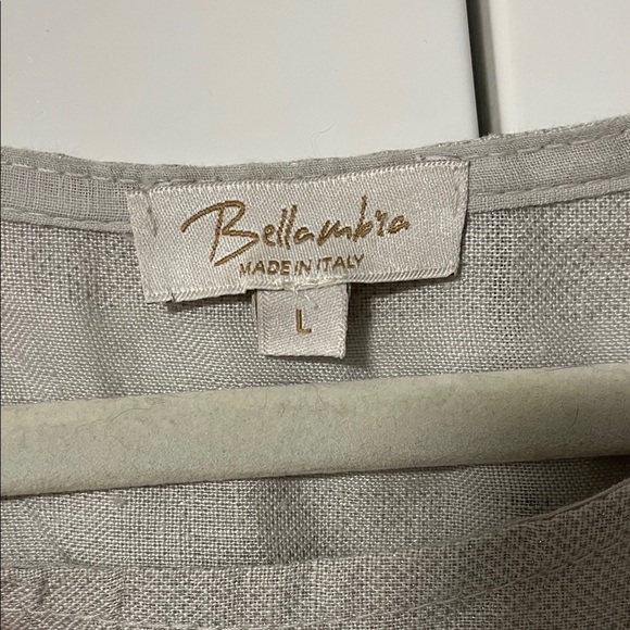 BELLAMBIA NWOT Gray Silver Linen Striped Midi Dress Made In Italy, Size L - Picture 2 of 14